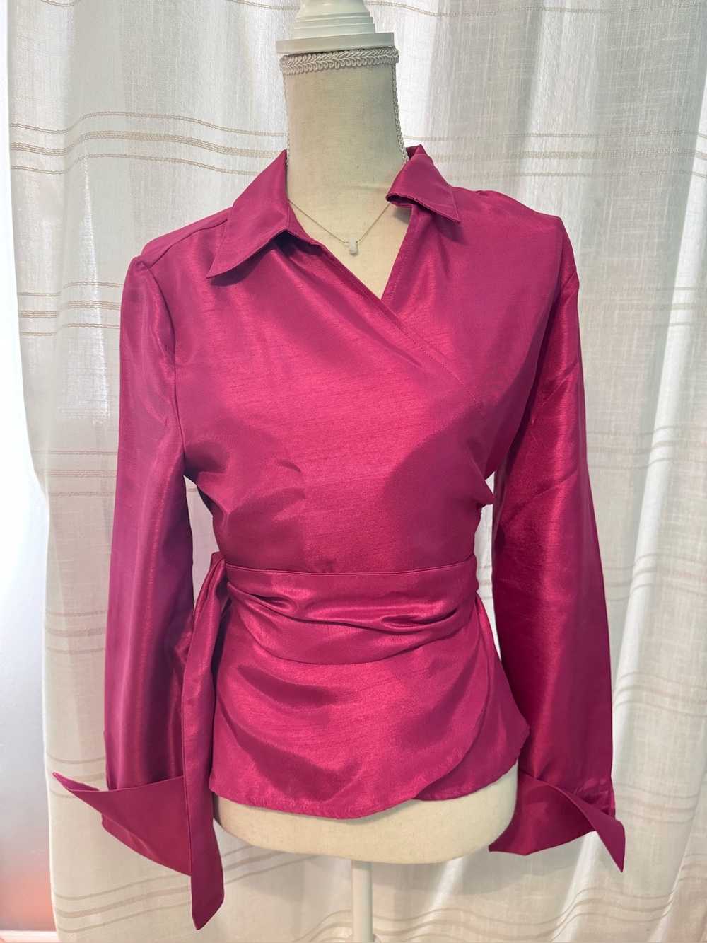NWOT Wynne layers taffeta wrap shirt fusia size M